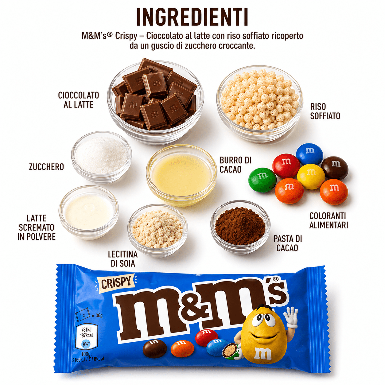 M&M’s Crispy 24 Pezzi – Confetti Croccanti al Cioccolato – 24 Buste da 36 g