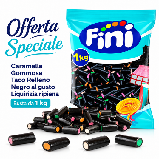 Fini Taco Relleno Negro Liquirizia Ripiena alla Frutta – Busta da 1 kg