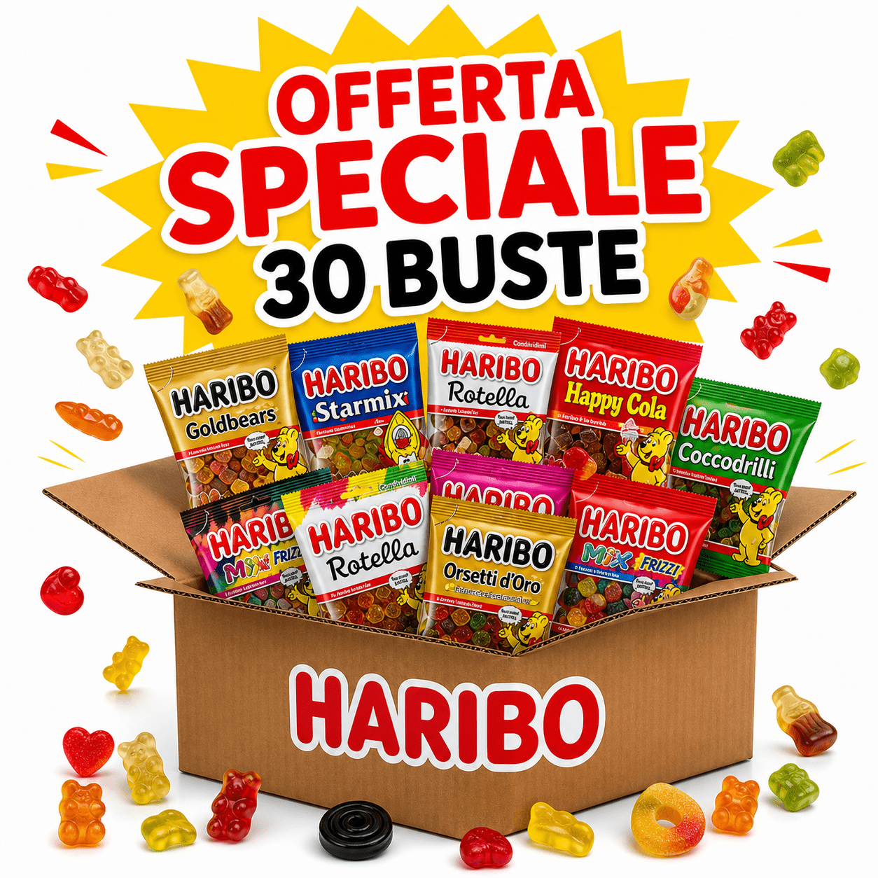 Haribo Mix Assortito – 30 Buste da 80-90 g, Gusti e Formati in Base alla Disponibilità