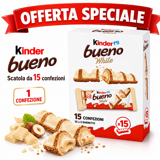 Kinder Bueno White – 15 Confezioni da 2 Barrette, Totale 30 Barrette