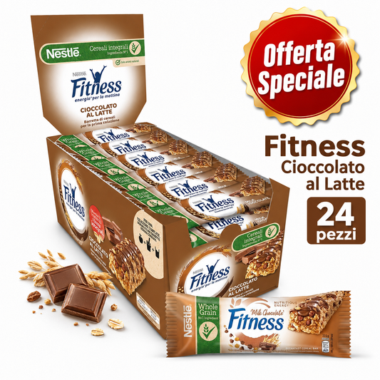 Nestlé Fitness Cioccolato al Latte – Barrette ai Cereali Integrali, Confezione da 24 Pezzi