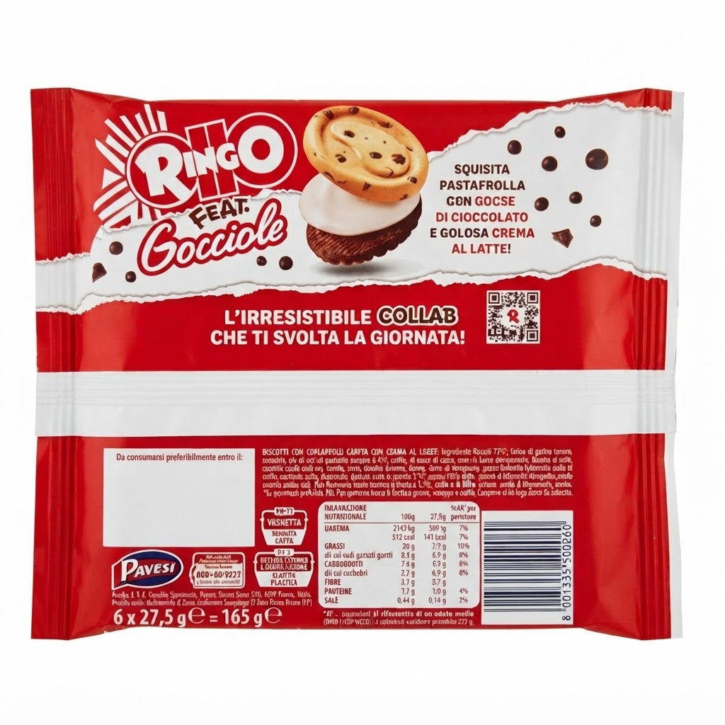Ringo feat. Gocciole – Biscotti con Gocce di Cioccolato e Crema al Latte Limited Edition 165g