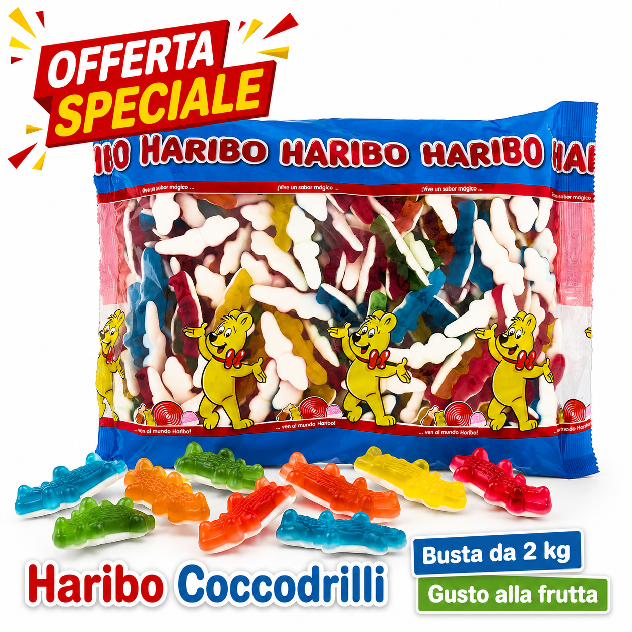 Haribo Coccodrilli Caramelle Gommose alla Frutta – 2 Buste da 2 kg, Totale 4 kg