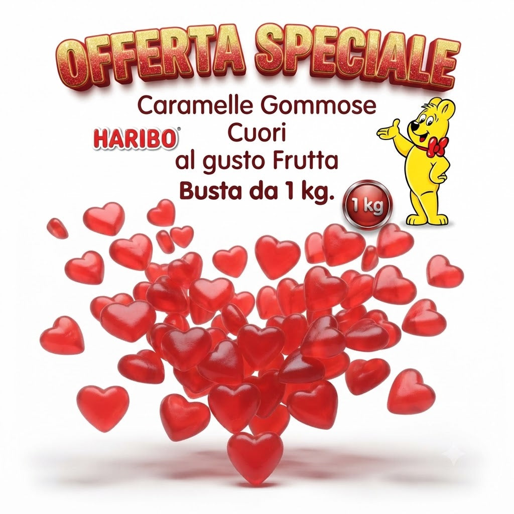 Haribo Cuori Caramelle Gommose alla Frutta – 2 Buste da 1 kg, Totale 2 kg