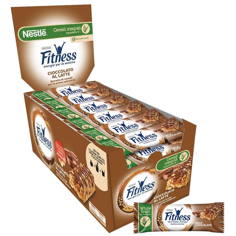 Nestlé Fitness Cioccolato al Latte – Barrette ai Cereali Integrali, Confezione da 24 Pezzi