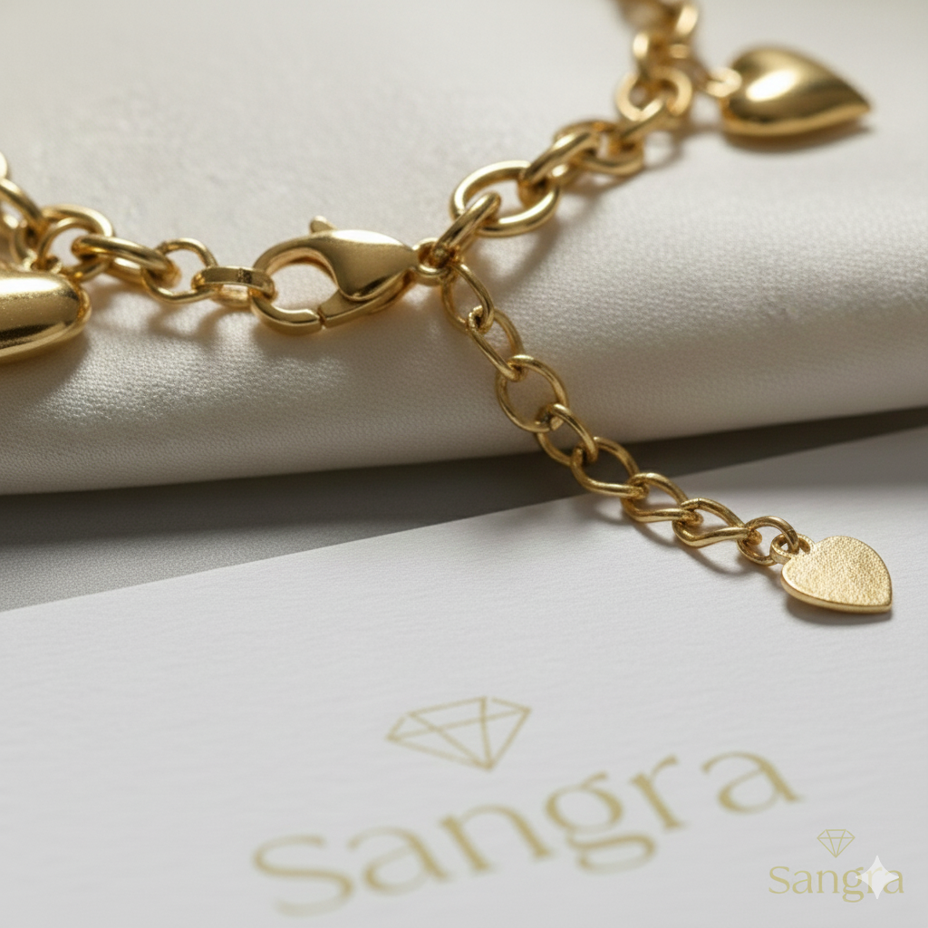 Bracciale Donna Sangra acciaio inossidabile Cuore Sacro – Catena Dorata Ex Voto 17-20 cm regolabile