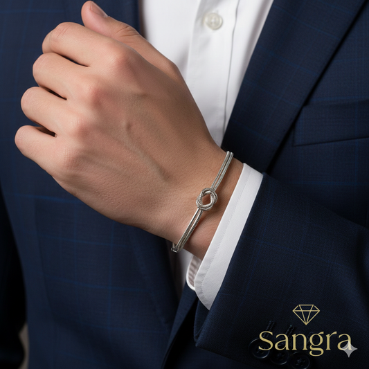 Bracciale Nodo d'Amore Sangra - Acciaio Inossidabile con Maglia Mesh Regolabile