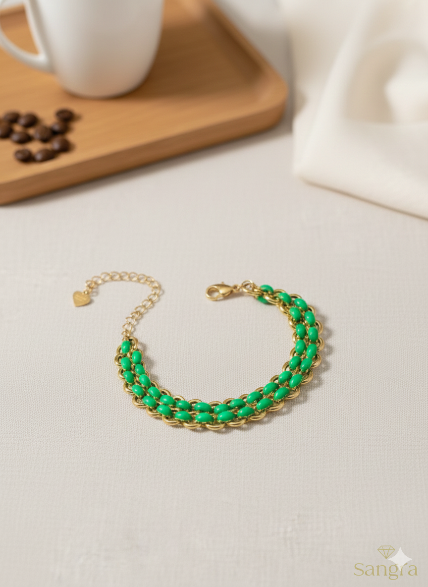 Bracciale Donna a Due Fili in Acciaio e Resina Verde Smeraldo