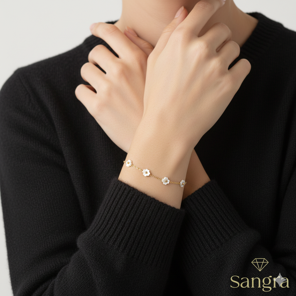 Bracciale Donna Acciaio Inossidabile Station Bracelet Floreale