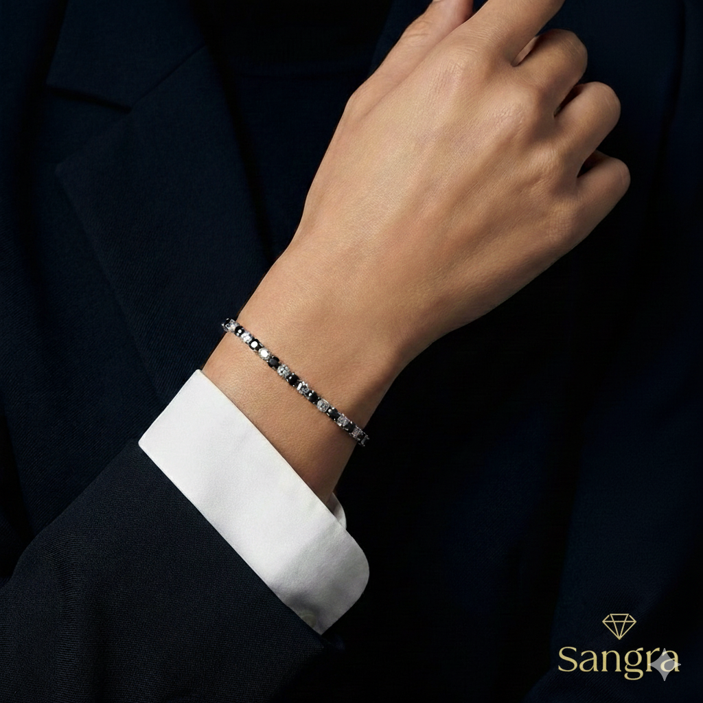 Bracciale Tennis Unisex in Acciaio con Zirconi Neri e Bianchi