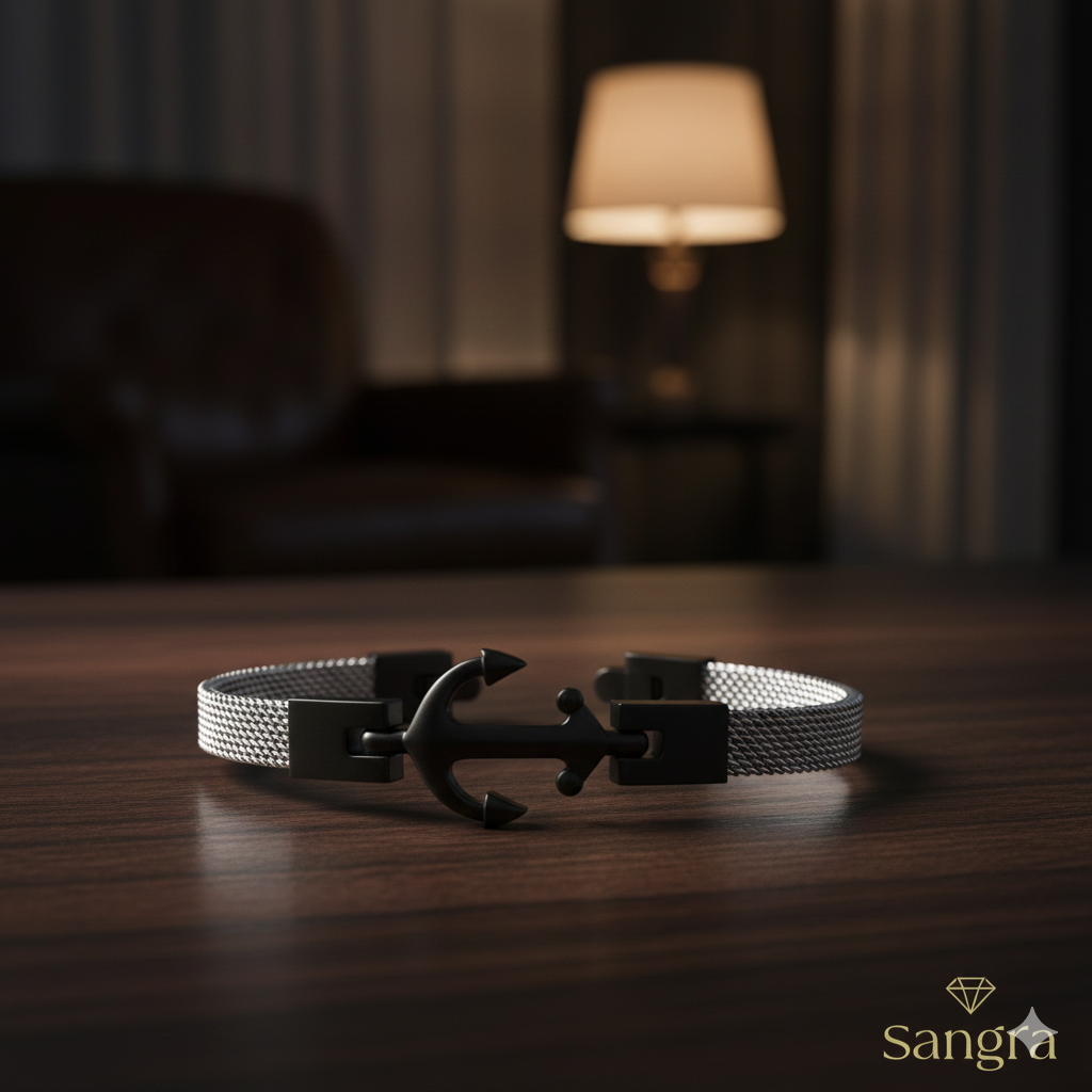 Bracciale Ancora Maglia Milanese - Acciaio Inossidabile Stile Nautico 20-21 cm