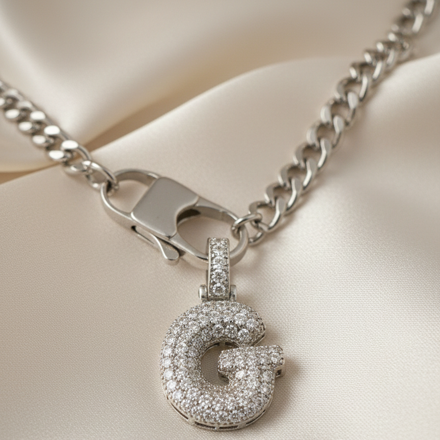 Collana Donna Acciaio Inossidabile con Ciondolo Iniziale e Zirconi