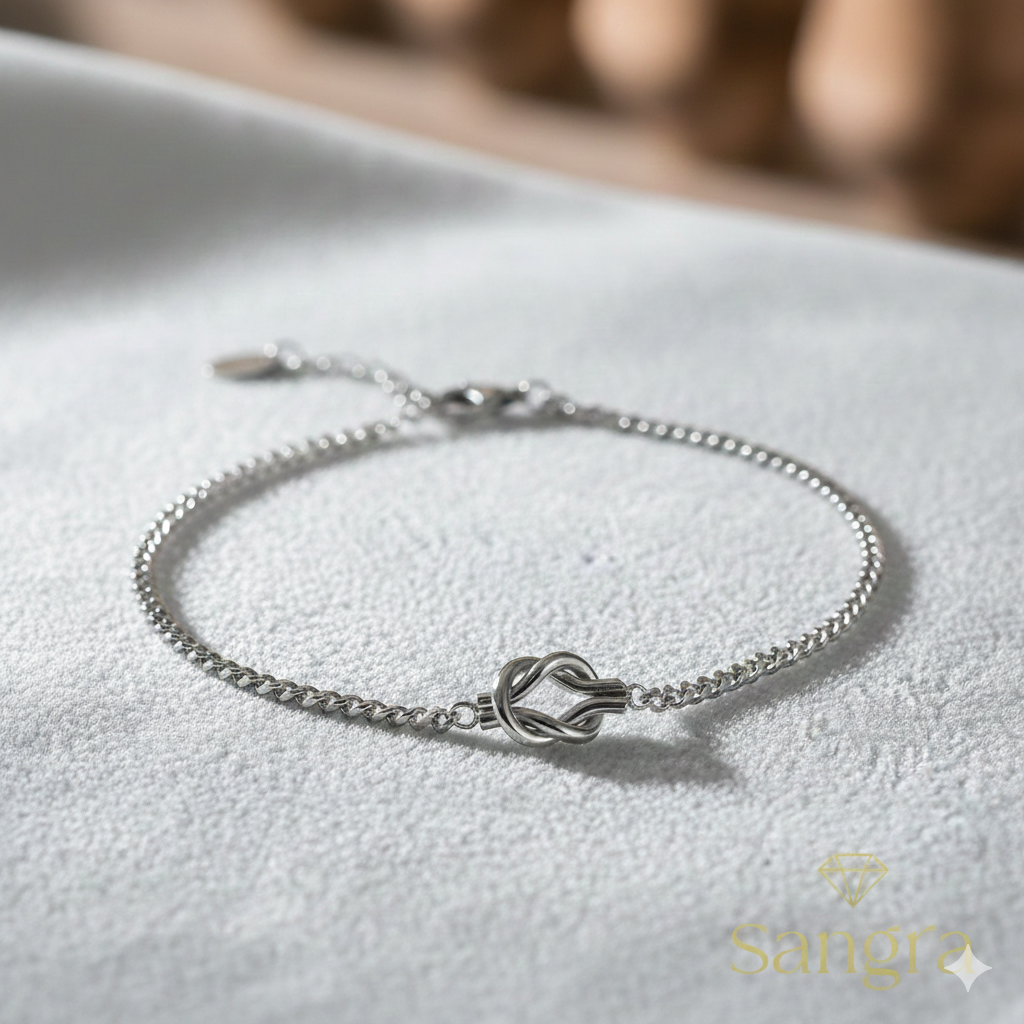 Bracciale Donna Acciaio Inossidabile Maglia Groumette Nodo dell'Amore