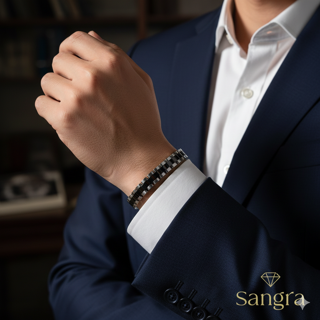 Bracciale Uomo a Maglie Rettangolari - Acciaio Inossidabile Bicolore Design Geometrico