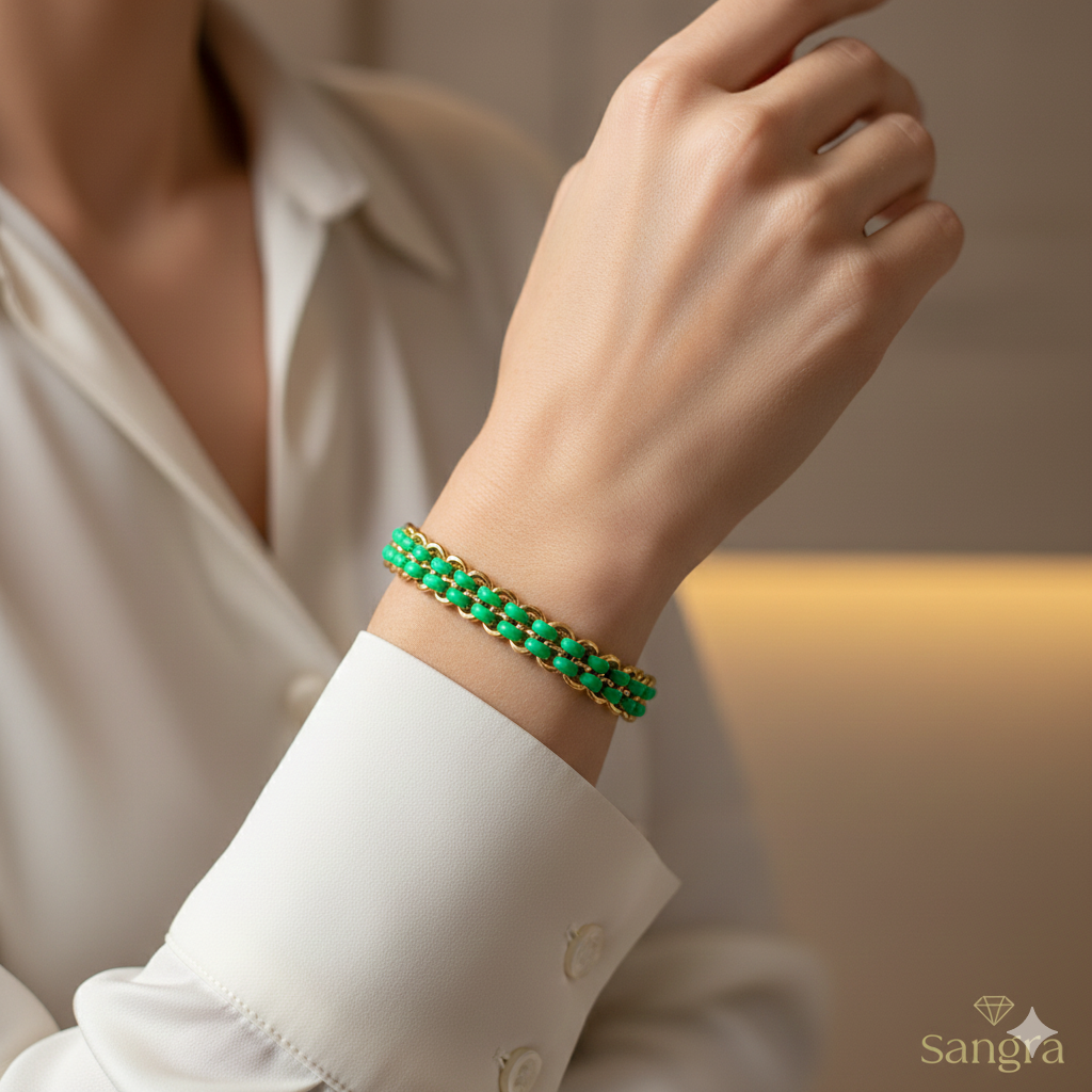Bracciale Donna a Due Fili in Acciaio e Resina Verde Smeraldo