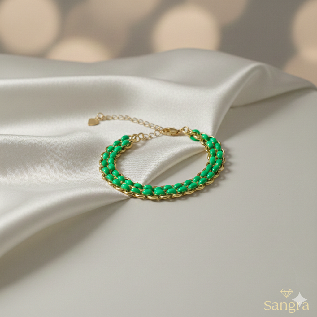 Bracciale Donna a Due Fili in Acciaio e Resina Verde Smeraldo