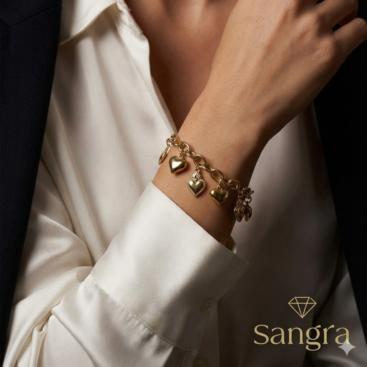 Bracciale Donna Sangra acciaio inossidabile Cuore Sacro – Catena Dorata Ex Voto 17-20 cm regolabile