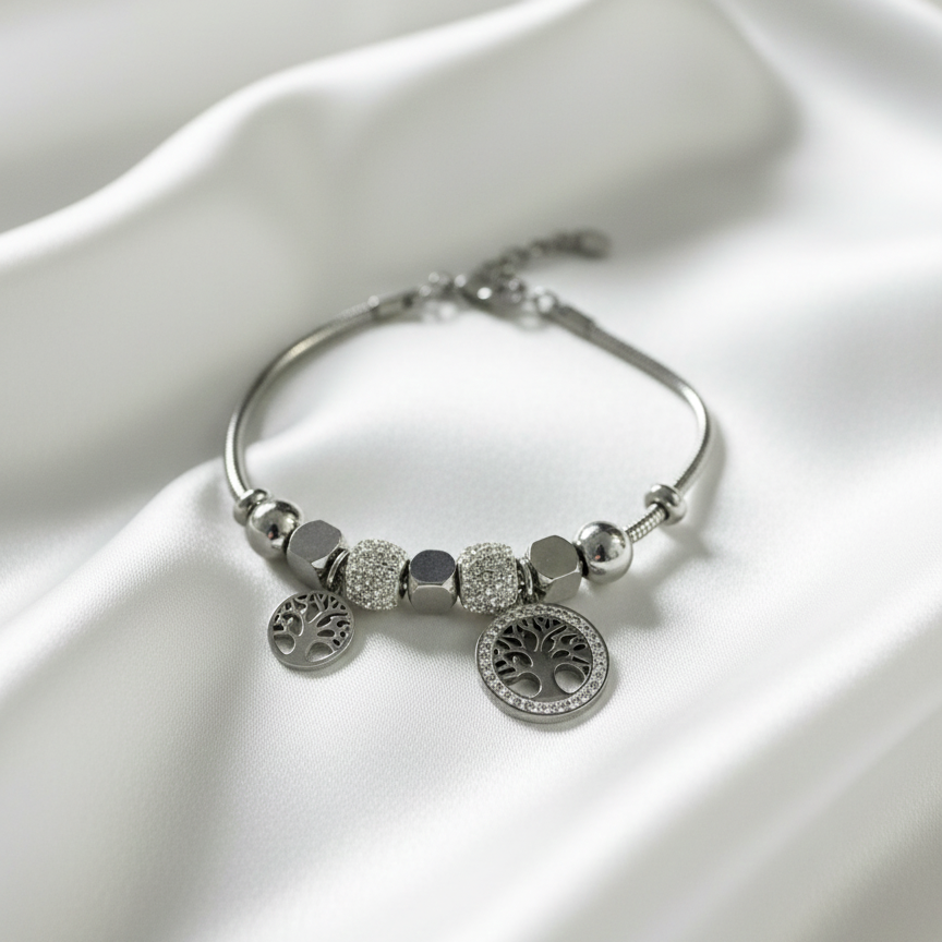 Bracciale Donna Albero della Vita Acciaio Inossidabile con Strass