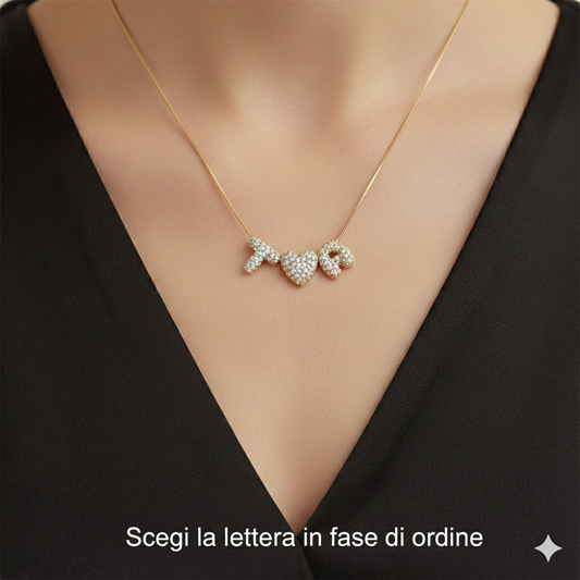 Collana Donna Personalizzabile colore Oro e strass con Iniziali e Cuore