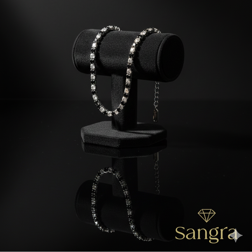 Bracciale Tennis Unisex in Acciaio con Zirconi Neri e Bianchi