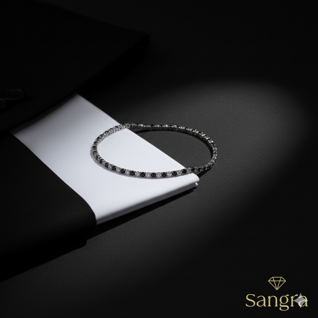 Bracciale Tennis Unisex in Acciaio con Zirconi Neri e Bianchi
