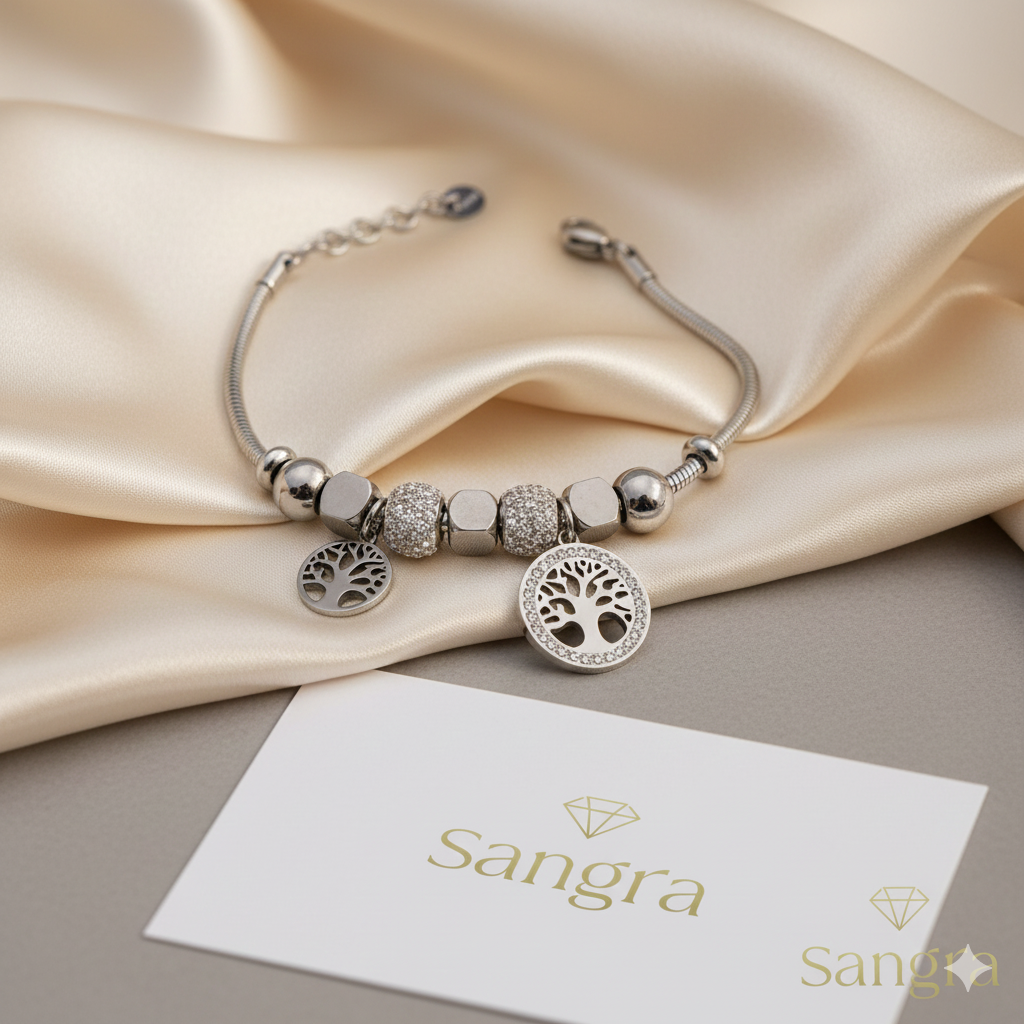 Bracciale Donna Albero della Vita Acciaio Inossidabile con Strass