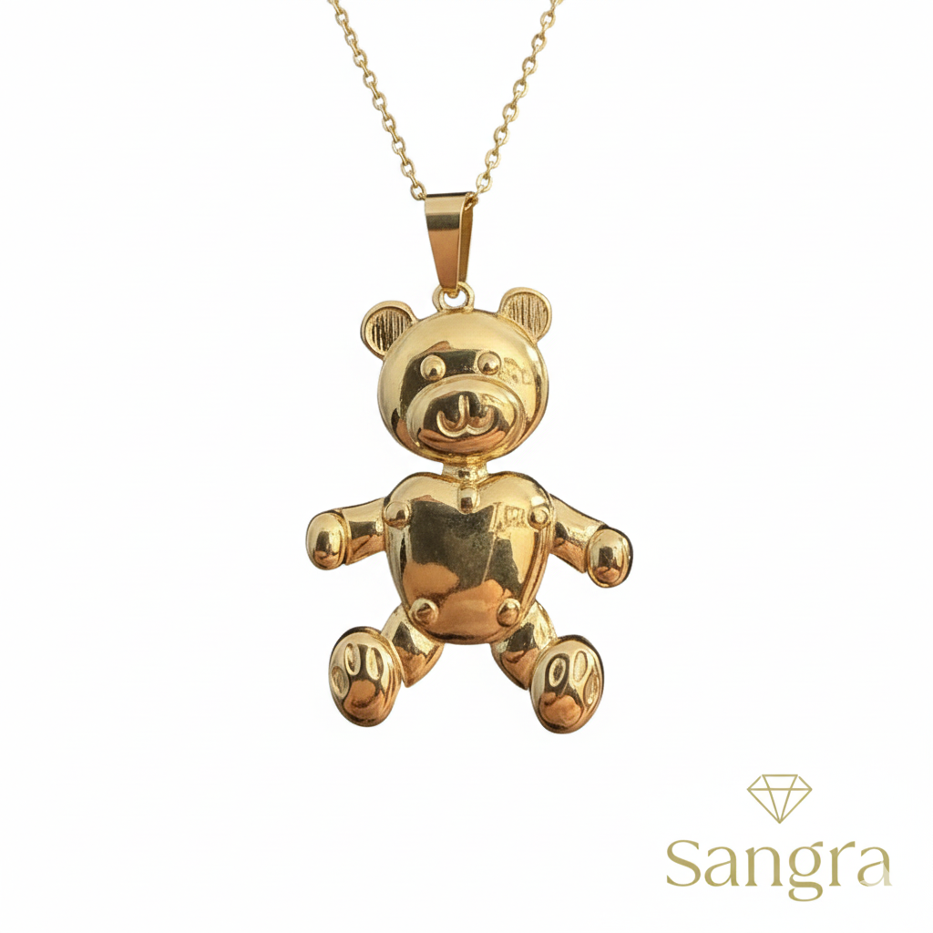 Collana Donna con Orsetto Oro – Pendente Teddy Bear Lucido – Gioielli Artigianali Sangra – Collezione Lusso