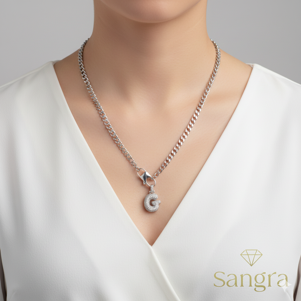 Collana Donna Acciaio Inossidabile con Ciondolo Iniziale e Zirconi