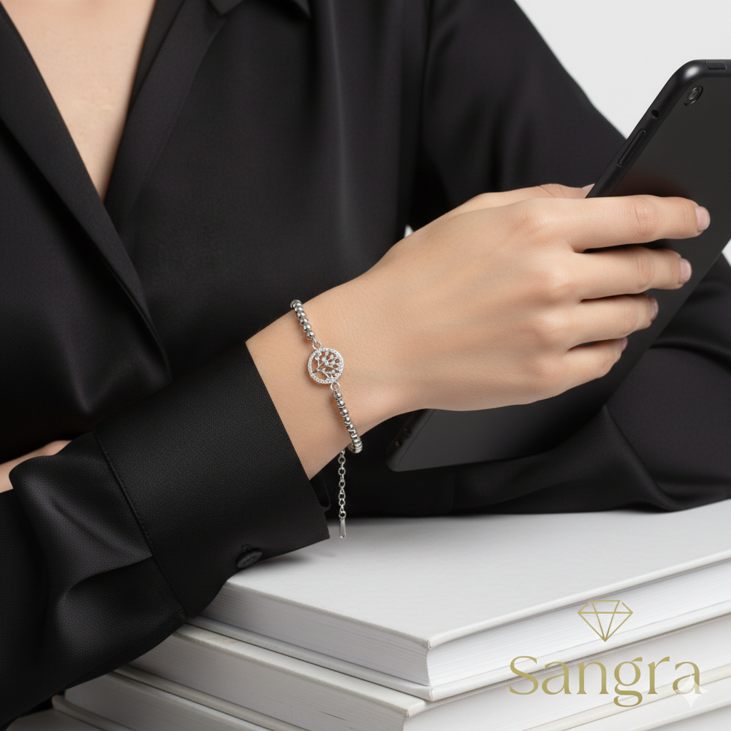 Bracciale Donna Acciaio Inossidabile Albero della Vita con Punti Luce