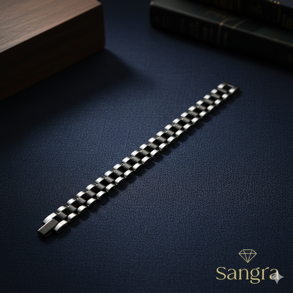 Bracciale Uomo a Maglie Rettangolari - Acciaio Inossidabile Bicolore Design Geometrico