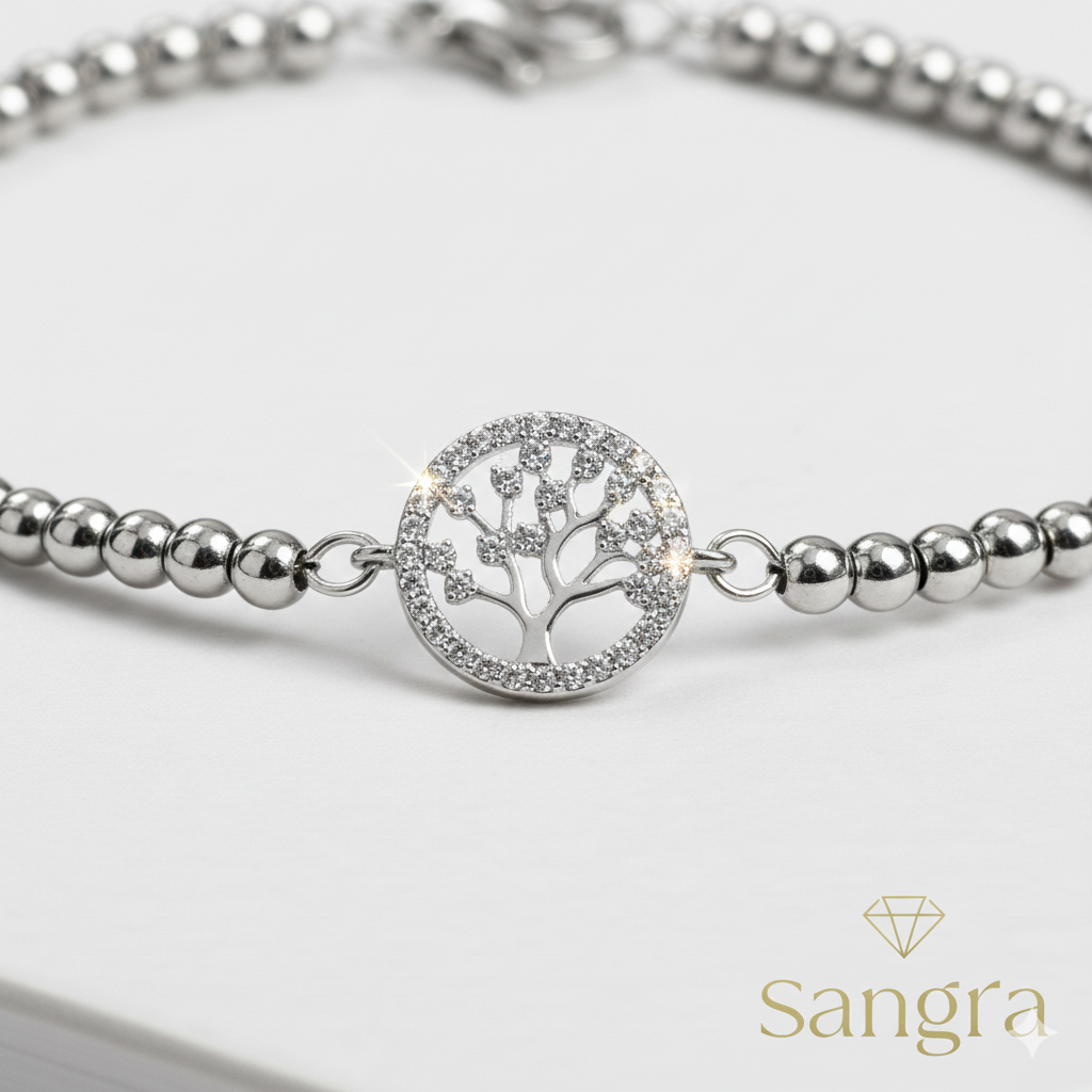 Bracciale Donna Acciaio Inossidabile Albero della Vita con Punti Luce