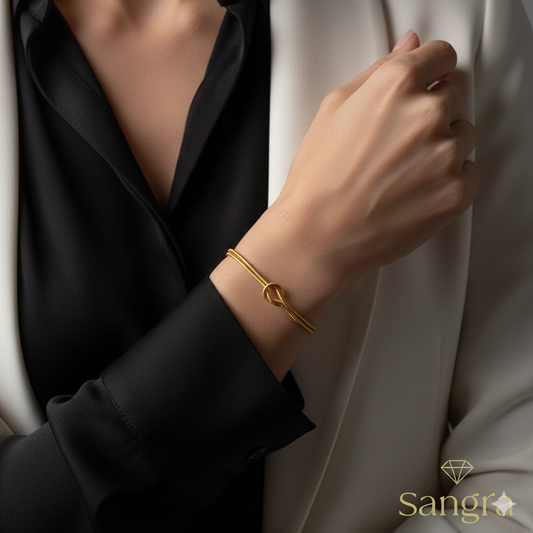 Bracciale Nodo d'Amore Sangra - Acciaio Inossidabile Oro con Maglia Mesh