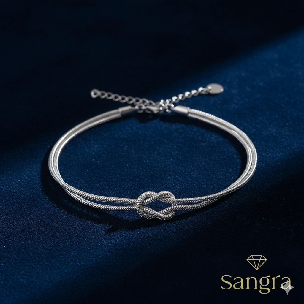 Bracciale Nodo d'Amore Sangra - Acciaio Inossidabile con Maglia Mesh Regolabile