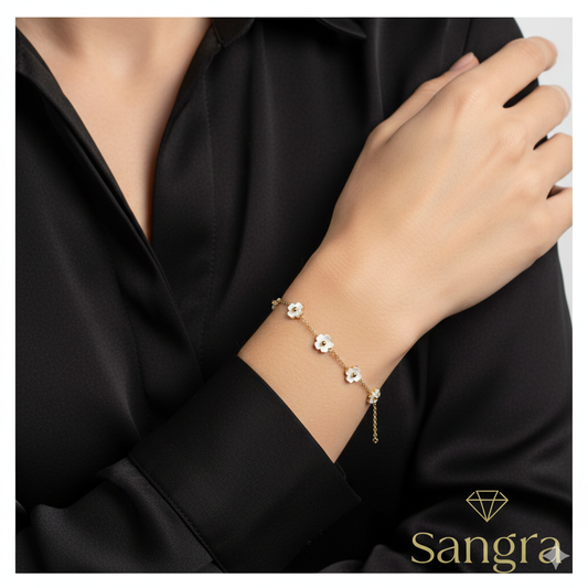 Bracciale Donna Acciaio Inossidabile Station Bracelet Floreale