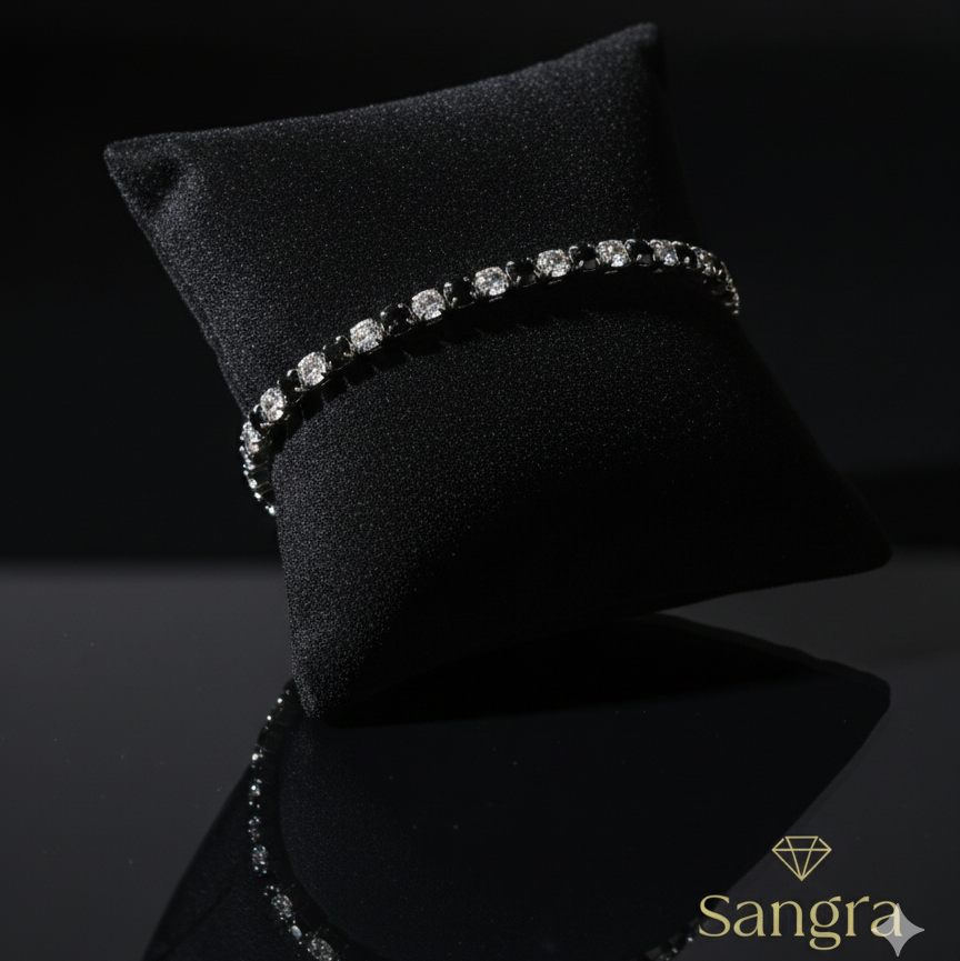 Bracciale Tennis Unisex in Acciaio con Zirconi Neri e Bianchi