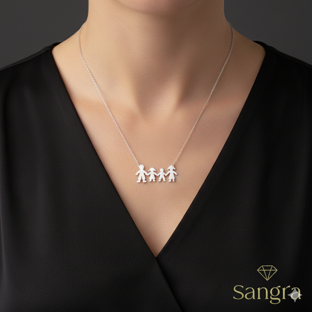 Collana Donna Famiglia in Acciaio Inossidabile - Ciondolo Silhouette Bimbi Argento