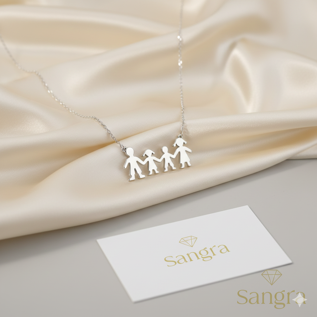 Collana Donna Famiglia in Acciaio Inossidabile - Ciondolo Silhouette Bimbi Argento