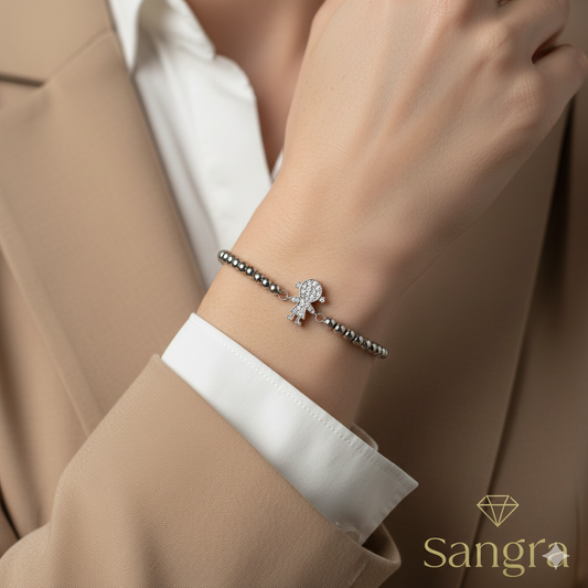 Bracciale Donna SANGRA in Acciaio Inossidabile con Ciondolo Bimba e Zirconi