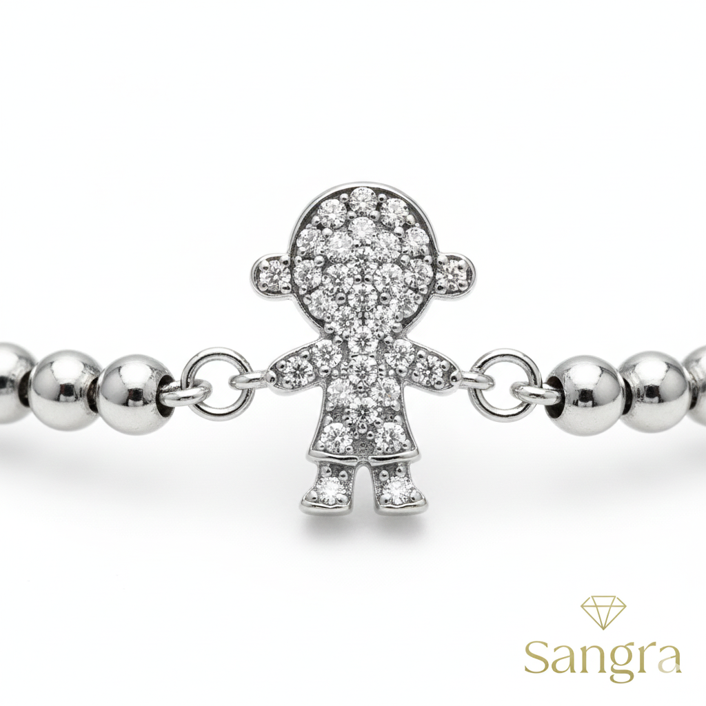 Bracciale Donna SANGRA in Acciaio Inossidabile con Ciondolo Bimba e Zirconi