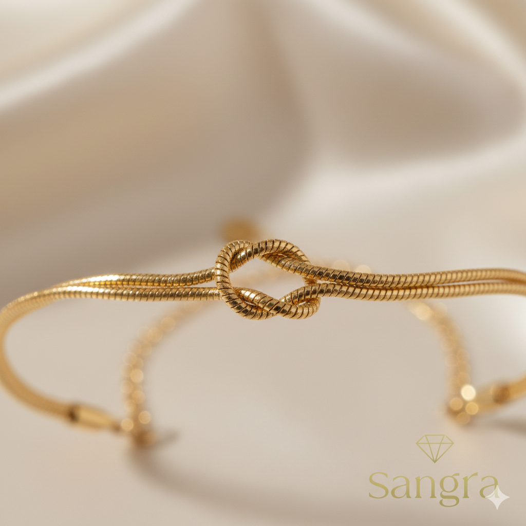 Bracciale Nodo d'Amore Sangra - Acciaio Inossidabile Oro con Maglia Mesh