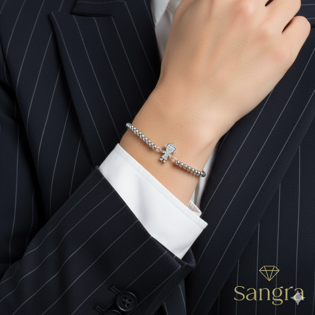 Bracciale Donna SANGRA in Acciaio Inossidabile con Ciondolo Bimba e Zirconi