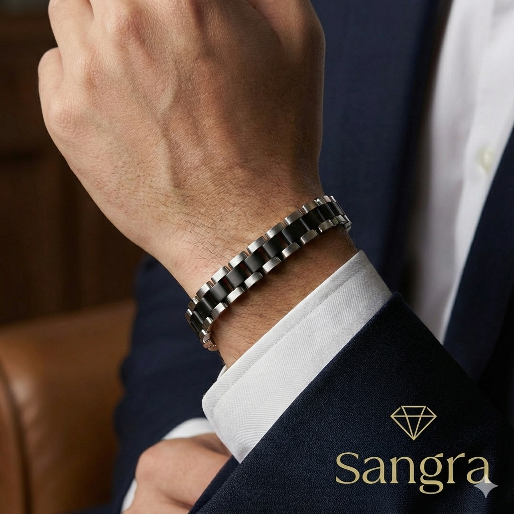 Bracciale Uomo a Maglie Rettangolari - Acciaio Inossidabile Bicolore Design Geometrico