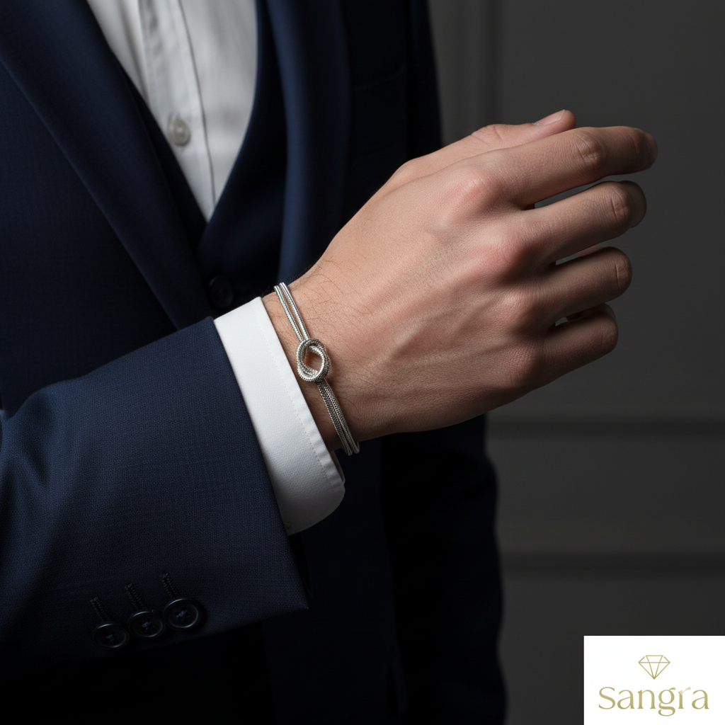 Bracciale Nodo d'Amore Sangra - Acciaio Inossidabile con Maglia Mesh Regolabile