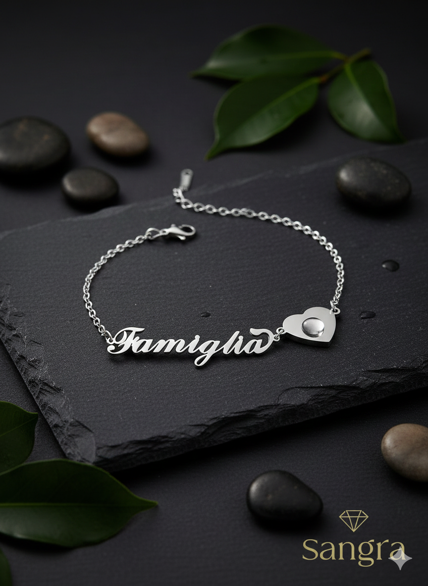 Bracciale Donna "Famiglia" in Acciaio Inossidabile con Cuore – Stile Minimal Chic