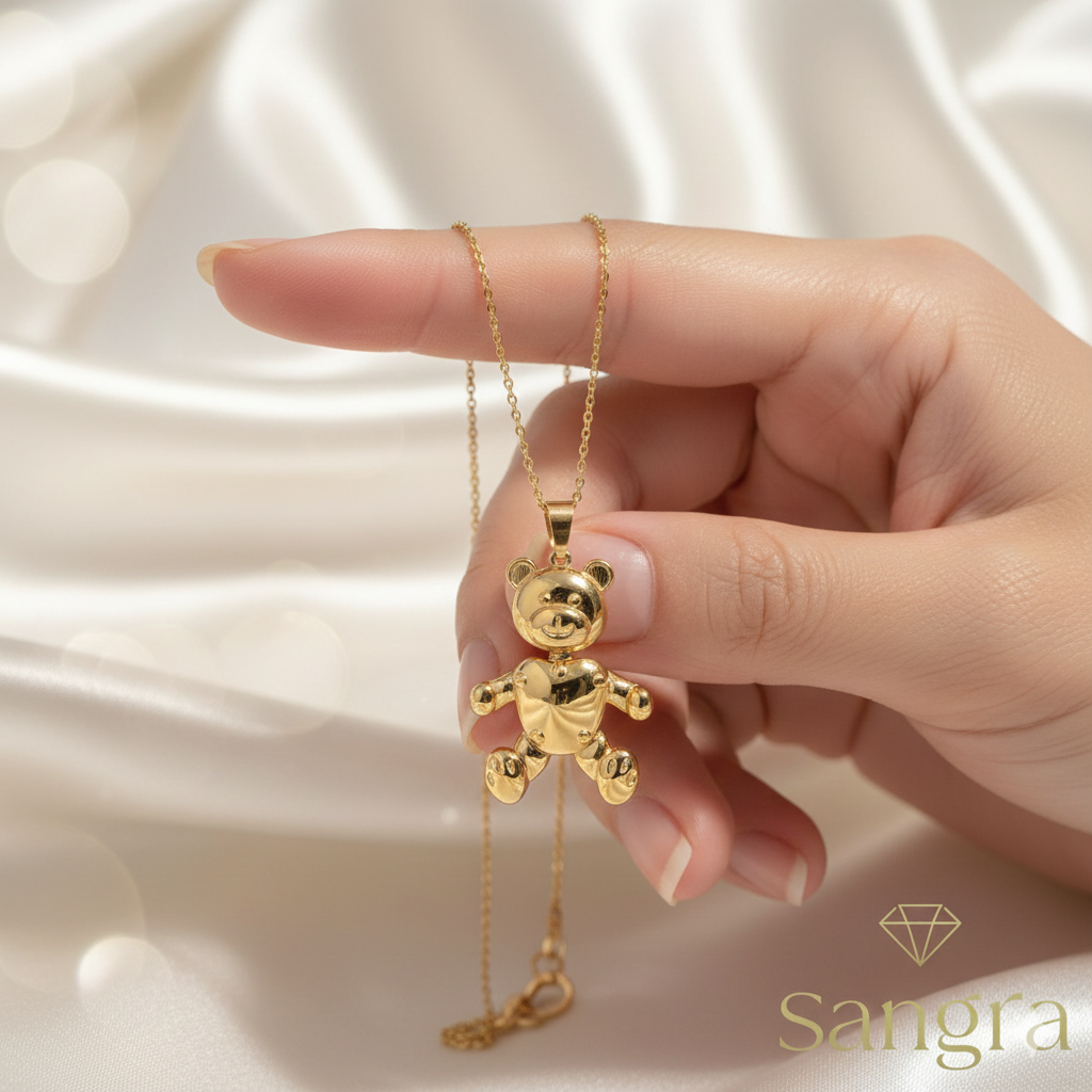 Collana Donna con Orsetto Oro – Pendente Teddy Bear Lucido – Gioielli Artigianali Sangra – Collezione Lusso