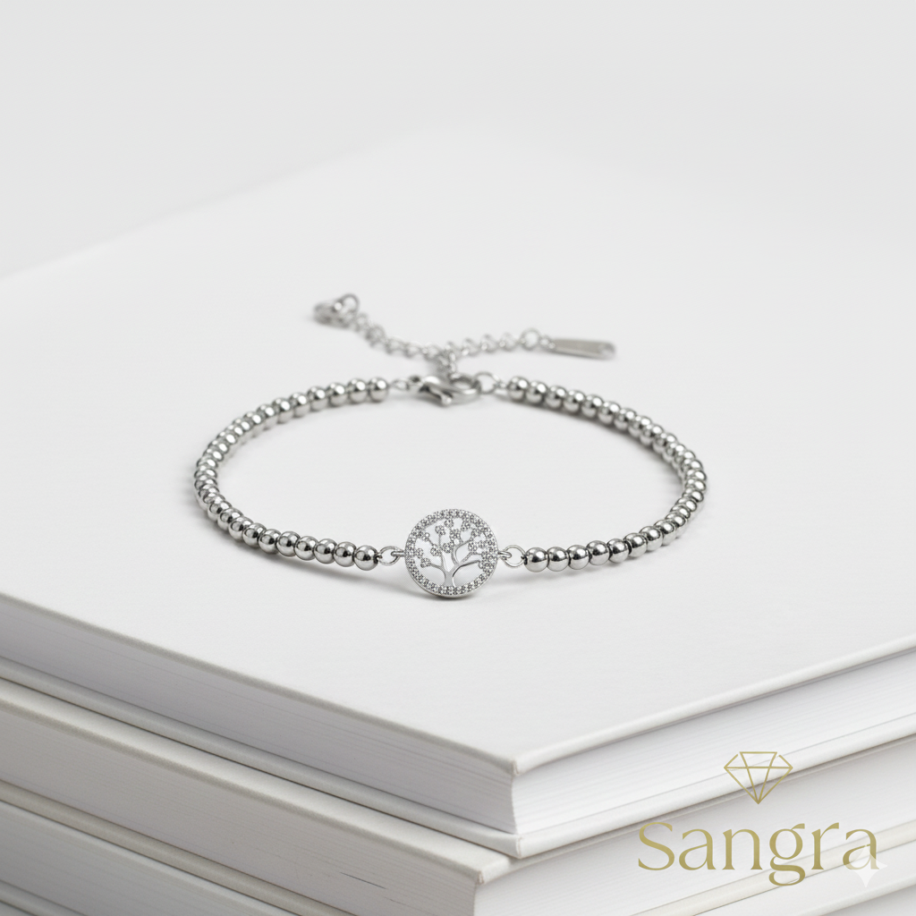 Bracciale Donna Acciaio Inossidabile Albero della Vita con Punti Luce
