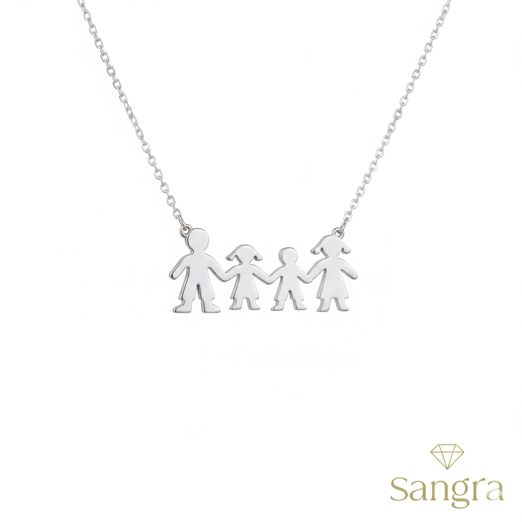 Collana Donna Famiglia in Acciaio Inossidabile - Ciondolo Silhouette Bimbi Argento