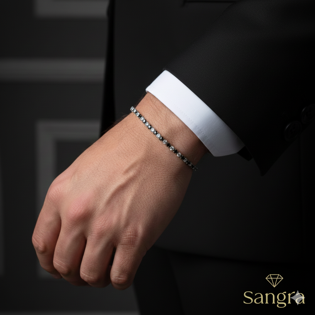 Bracciale Tennis Unisex in Acciaio con Zirconi Neri e Bianchi