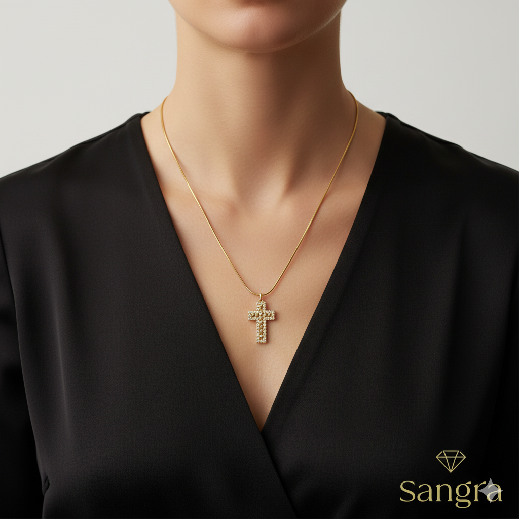 Collana Donna con Pendente a Croce in Acciaio Inossidabile e Zirconi – Design Minimal Moderno