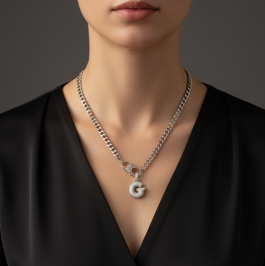 Collana Donna Acciaio Inossidabile con Ciondolo Iniziale e Zirconi